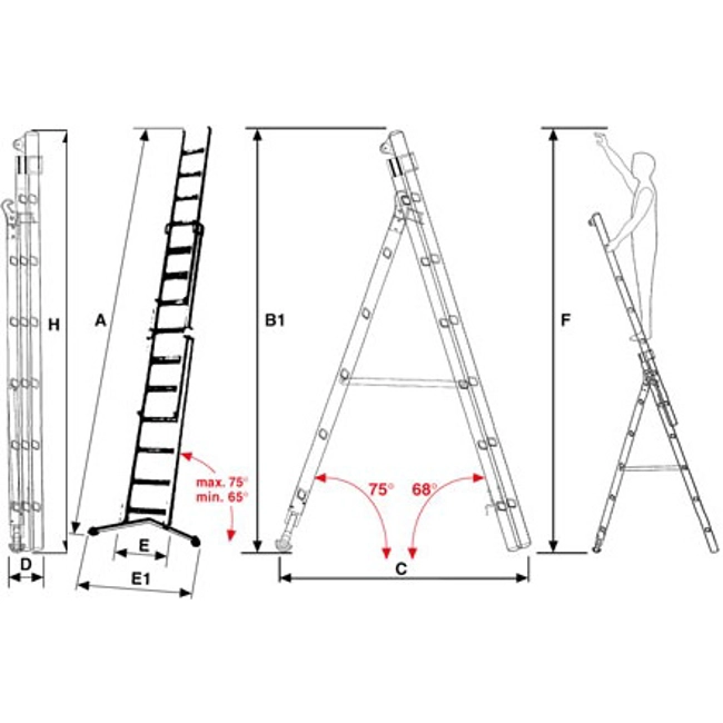 Vendita online Scala allungabile 3 rampe 5,65 m. modello Super Prima